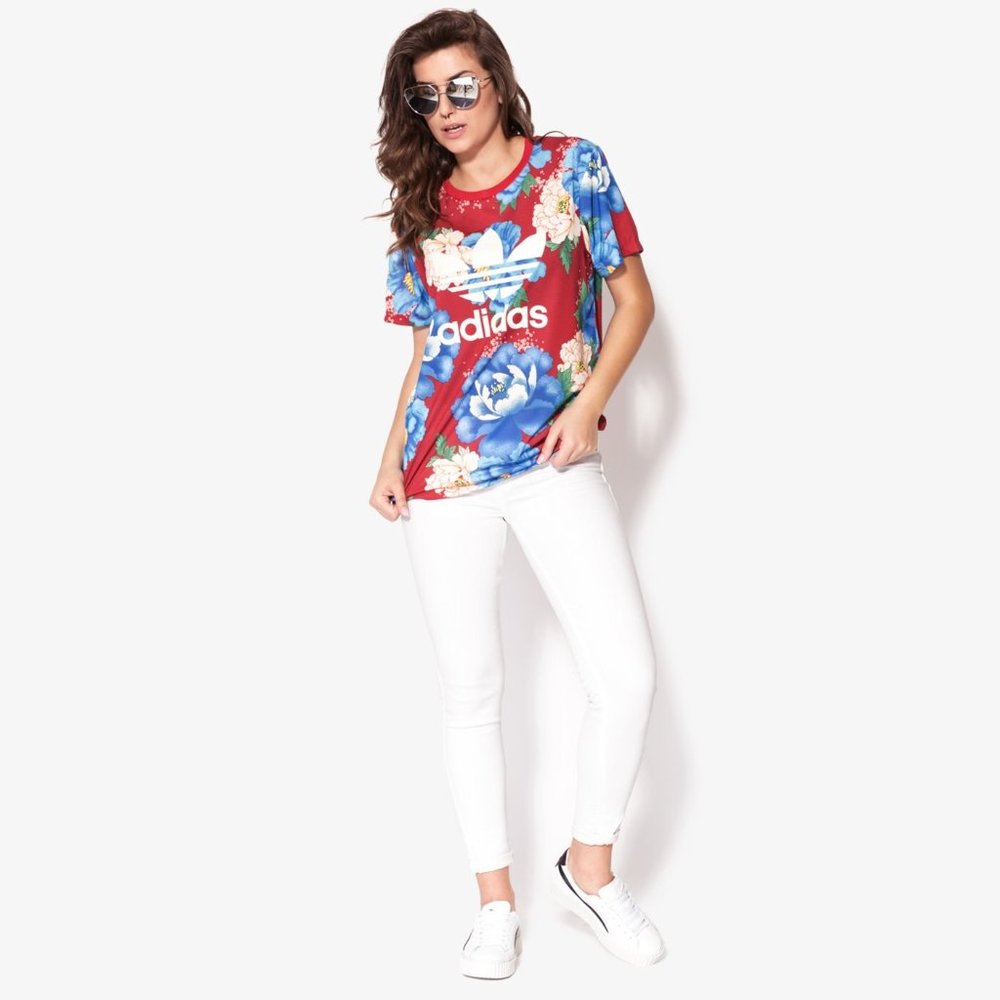 ADIDAS WOMEN C BF TREFOIL TEE IN RED SIZE M